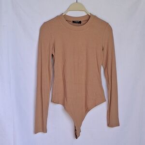 The Workshop Ribbed Long Sleeve Bodysuit L Ligth Brown Tan